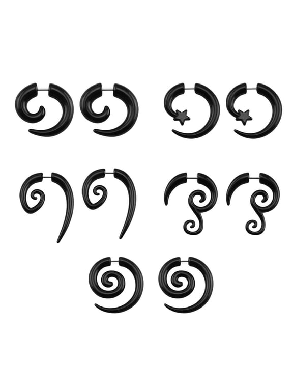 16G 5 Pairs Fake Ear Tapers Acrylic Ear Gauge Spiral Stretcher Piercing Black Fake plugs Horn Stud Earrings