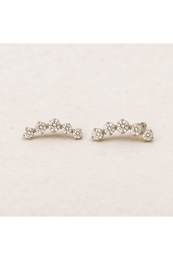 16G ASTM F136 Titanium Curved CZ Climber Earring, Threadless Flat Back Stud, Helix Cartilage Tragus Conch Labret Piercing