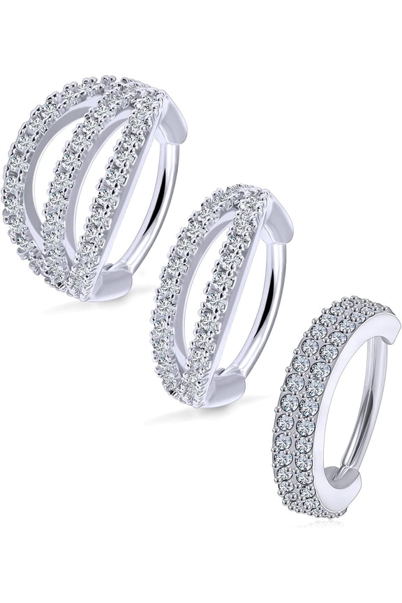 16G Best Conch Piercing Jewelry Surgical Steel Conch Hoop Earring Double Row Diamonds Helix Piercing Jewelry Conch Earrings for Women Lip Labret Rings Hoop[p502]