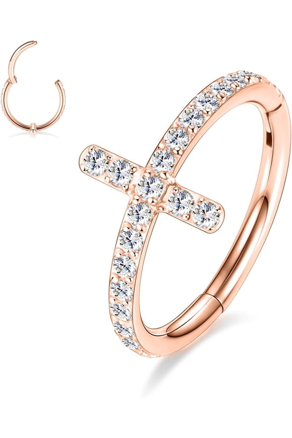 16G Cartilage Earring Hoop 316L Surgical Steel Daith Helix Conch Earrings Tragus Rook Earrings CZ Opal Septum Jewelry Seamless Clicker Nose Rings Hinged Segment Ring Hoop Earring for Women Men