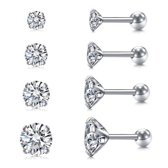 16G Cartilage Earring Stud for Women Men Flat Back Earrings Stud Threadless Tragus Cartilage 4 Pairs