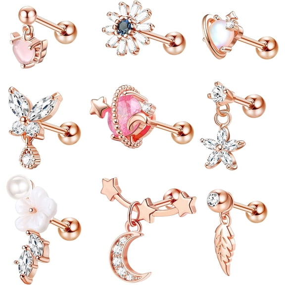 16G Cartilage Earrings ideal for Women 316L Elite Stainless Steel CZ Dangle Helix Tragus Conch Cartilage Stud Ear Piercing Jewelry[b241]
