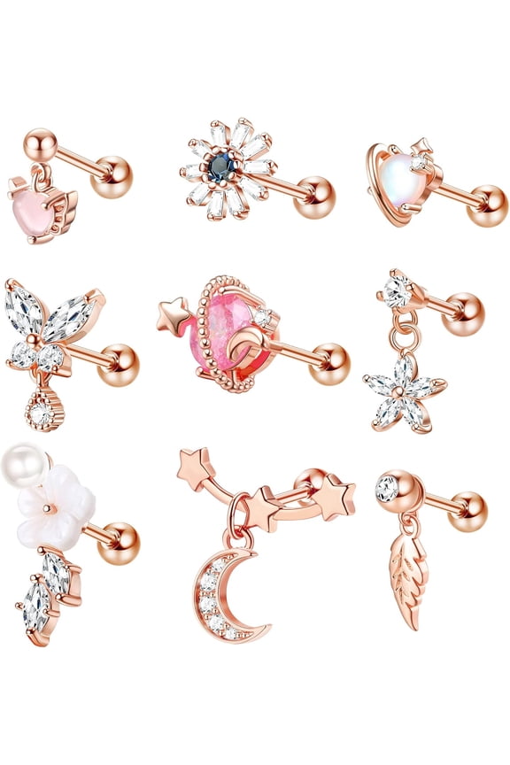 16G Cartilage Earrings ideal for Women 316L Elite Stainless Steel CZ Dangle Helix Tragus Conch Cartilage Stud Ear Piercing Jewelry[b241]