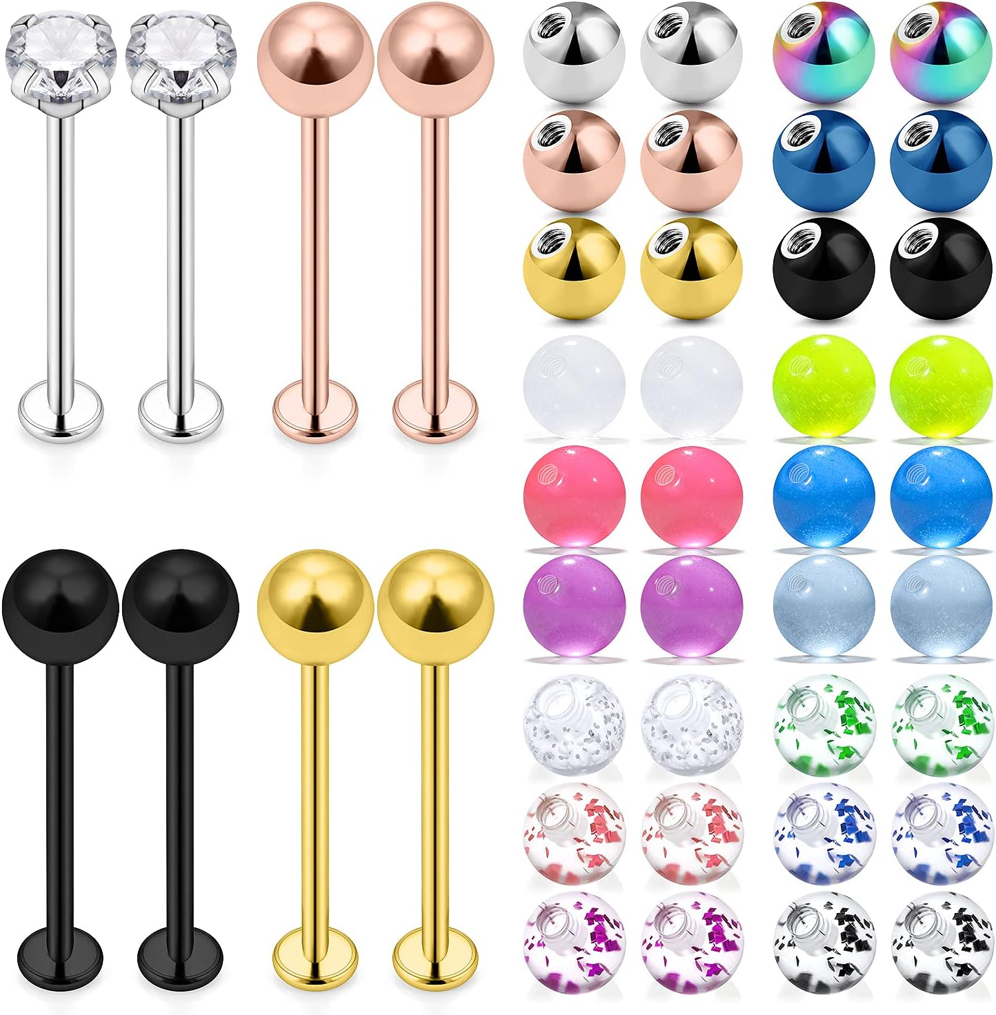 16G Cheek Dimple Ring Piercing Jewelry Flat Back Tongue Ring Extra Long