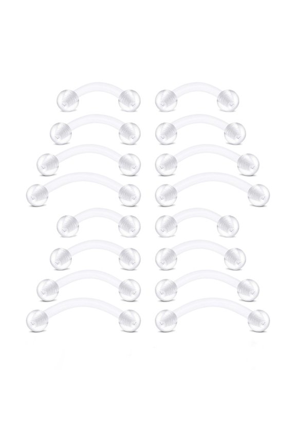 16G Clear Piercing Retainers Bioflex Plastic Curved Eyebrow Invisible Cartilage Earrings for Rook Helix Daith Tragus Conch Vertical Labret Snake Bite 16PCS