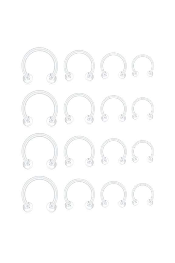 16G Clear Septum Rings Horseshoe Flexible Acrylic Cartilage Tragus Helix Daith Rook Conch Snug Earring Hoop Bioflex Nose Lip Eyebrow Rings Retainer for Work Surgery