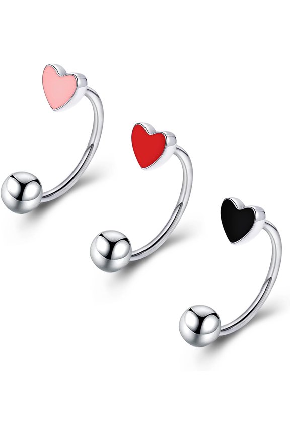 16G Cute Heart Snake Bite Jewelry, Lip Rings Snake Bites, Horseshoe Tragus Hoop Jewelry for Lip Piercing, Titanium Septum Daith Tragus Threaded Body Piercing Ring 8mm 10mm 12mm-2PCS