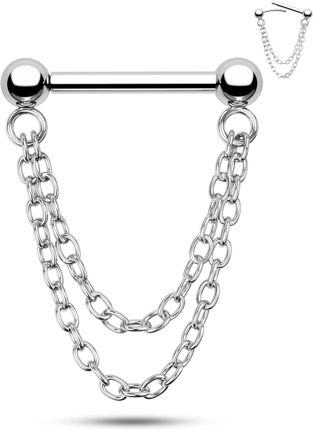 16G Double Chain Design Septum Rings Surgical Steel Threadless Push