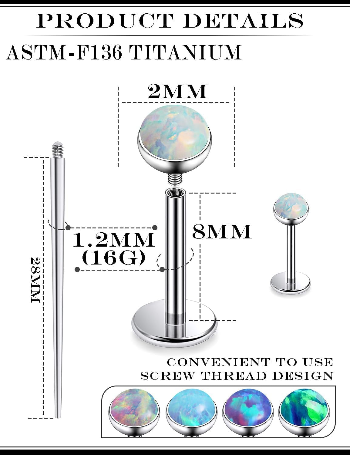 16G F136 Titanium Lip Rings Labret Jewelry Internally Threaded Monroe ...