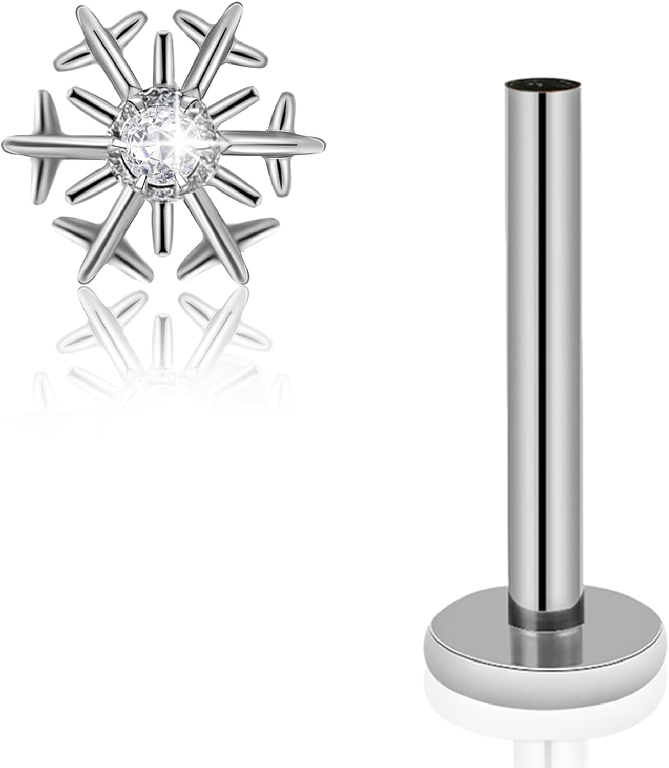 16G Fine G23 Titanium Internally Threaded Snowflake Labret Monroe Lip ...