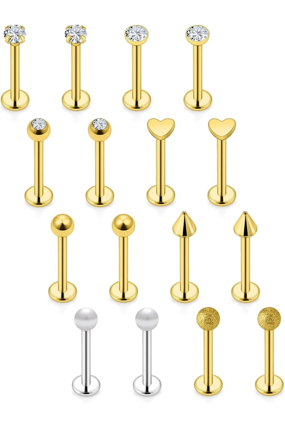 16G Flat Back Earrings Nose Studs 316L Surgical Steel Medusa Labret Monroe Lip Ring Tragus Forward Helix Conch Cartilage Lobe Earrings Stud Piercing Jewelry For Women Men 8MM Bar Length[s936]