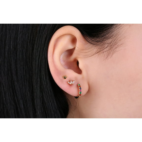 16G Flat Back Heart stud earrings | Internally threaded stud |tragus stud earring | Minimalist Earrings | Nap earrings| gold heart stud