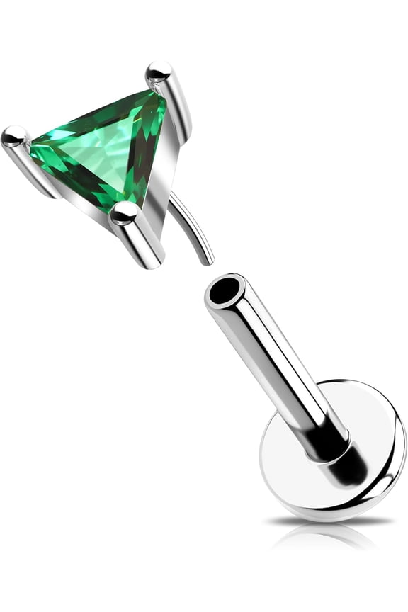 16G Helix Piercing Jewelry, 316L Stainless Steel Forward Helix Earrings, Triangle Clear CZ Flat Back Labret Lip Piercing, Push Pin Cartilage Tragus Earrings For Women Men[i5777]