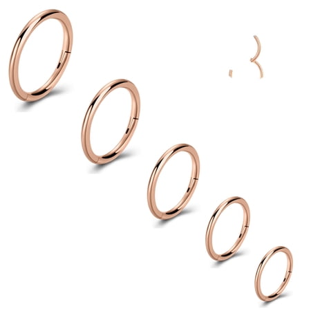16G Hinged Nose Rings Hoop Surgical Steel Body Piercing Jewelry for Women Men Rose Gold 5pcs