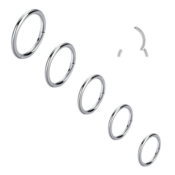 16G Hinged Nose Rings Hoop Surgical Steel Body Piercing Jewelry for Women Men Silver 5pcs