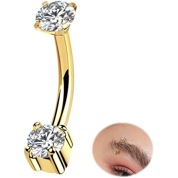 16G Internally Threaded Rook Piercing Jewelry for Men & Women, 316L Stainless Steel Gold Eyebrow Rings Vertical Labret Barbell Piercing Jewelry 6mm/8mm