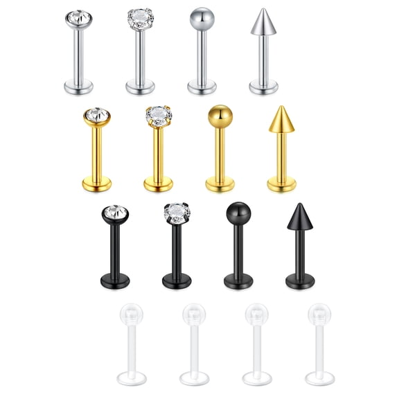 16G Lip Rings Labret Monroe Lip Rings Tragus Helix Cartilage Earrings Studs Ring 16PCS