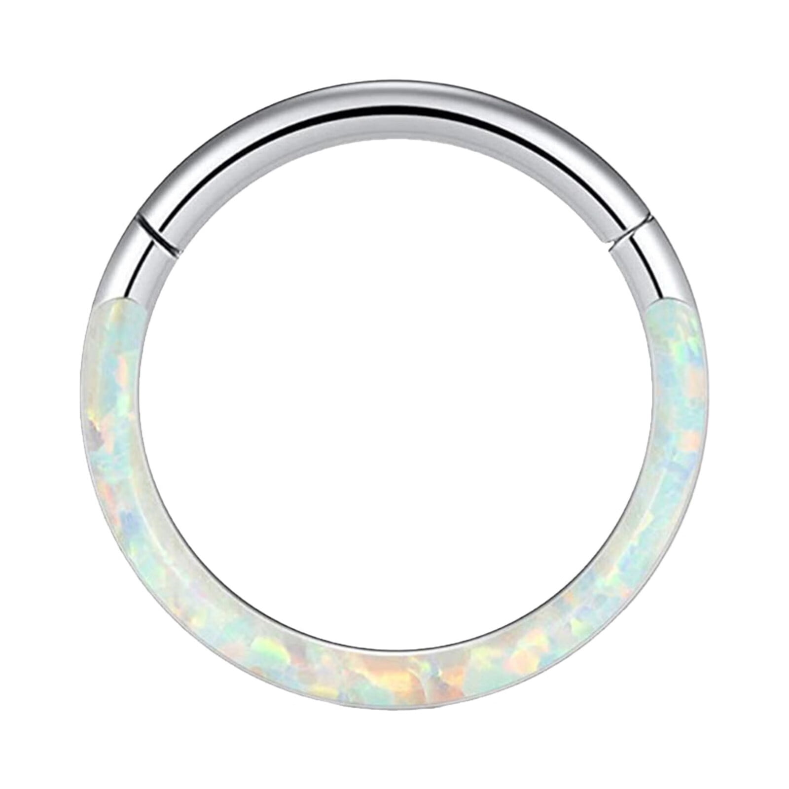16G Opal Septum Rings Hoop Nose Ring Lip Rings Stainless Steel Hinged ...