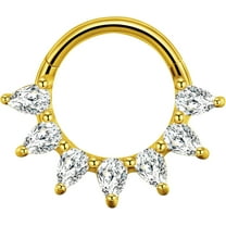 16G Pear Cut CZ Septum Ring Surgical Steel Piercing Jewelry Gemstone Hinged Segment Clicker Daith Earring, 16 Gauge Gold Plated Silver 8mm