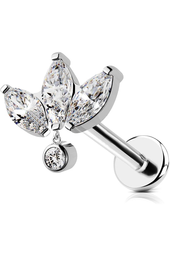 16G Quality Dangle Helix Piercing Jewelry Titanium Conch Earring With Round CZ Internally Threaded Labret Piercings Helix Earrings Tragus Jewelry Cartilage Studs for Women[o088]