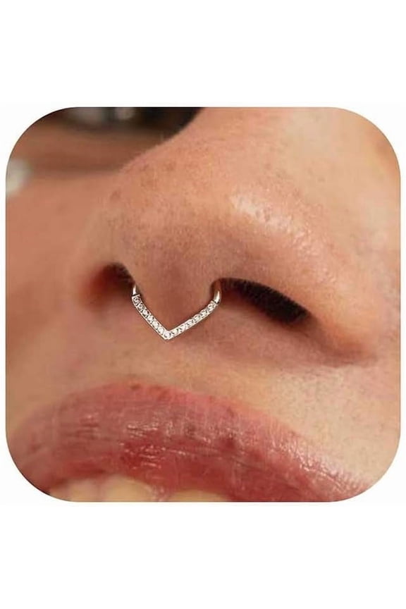 16G Septum Rings - 316L Surgical Steel Teardrop Hinged Nose Rings Hoops Seamless Septum Jewelry CZ Nose Piercings Helix Tragus Rook Daith Piercing Men Silver/Gold Plated/Black 8mm 10mm