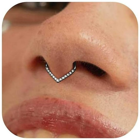 16G Septum Rings - 316L Surgical Steel Teardrop Hinged Nose Rings Hoops Seamless Septum Jewelry CZ Nose Piercings Helix Tragus Rook Daith Piercing for Women Men Silver/Gold/Black 8mm 10mm