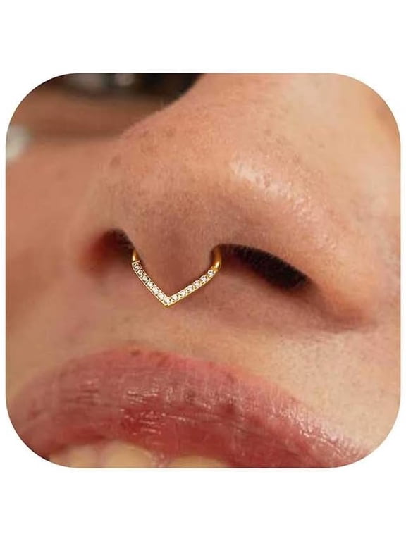 16G Septum Rings - 316L Surgical Steel Teardrop Hinged Nose Rings Hoops Seamless Septum Jewelry CZ Nose Piercings Helix Tragus Rook Daith Piercing for Women Men Silver/Gold/Black 8mm 10mm