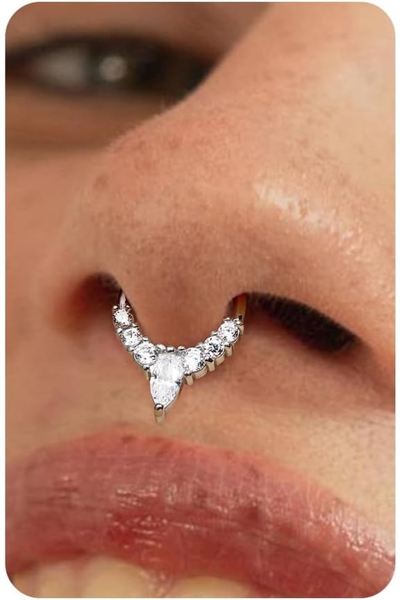 16G Septum Rings Jewelry - Cubic Zirconia Luxe 316L Stainless Steel Hinged Nose Rings Hoops for Women Conch Piercing Jewelry Tragus Daith Helix Earring 14K Gold Plated/Silver 8 mm/10 mm