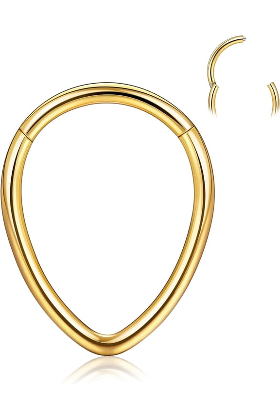 16G Septum Rings Teardrop - 316L Surgical Steel Nose Rings Hoops Teardrop Seamless Hinged Cartilage Earrings for Women Conch Daith Piercing Jewelry Helix Rook Lip Gold/Silver/Black/RoseGold