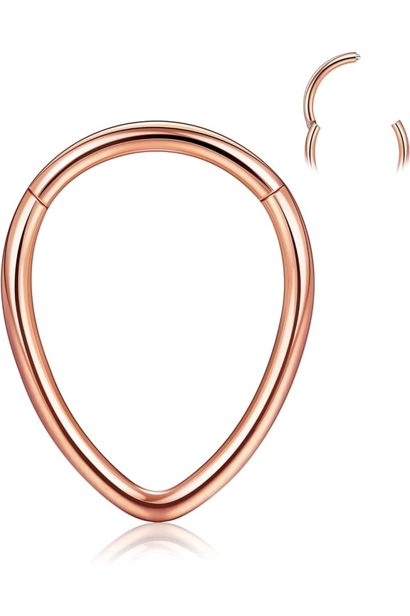 16G Septum Rings Teardrop - 316L Surgical Steel Nose Rings Hoops Teardrop Seamless Hinged Cartilage Earrings for Women Conch Daith Piercing Jewelry Helix Rook Lip Gold/Silver/Black/RoseGold