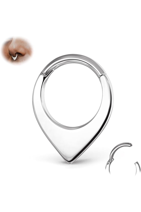 16G Septum Rings Teardrop - 316L Surgical Steel Nose Rings Hoops Teardrop Seamless Hinged Cartilage Earrings for Women Conch Daith Piercing Jewelry Helix Rook Lip Gold/Silver/Black/RoseGold