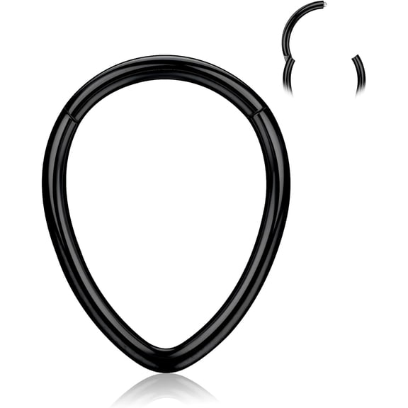16G Septum Rings Teardrop - 316L Surgical Steel Nose Rings Hoops Teardrop Seamless Hinged Cartilage Earrings for Women Conch Daith Piercing Jewelry Helix Rook Lip Black 8 mm
