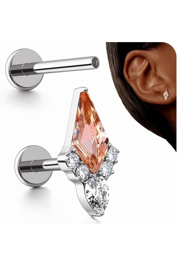 16G Stud Earrings Flat Back - G23 Titanium Internal Thread Cartilage Earrings for Women Hypoallergenic CZ Stud Piercing Jewelry Tragus/Nose/Helix/Conch/Medusa/Lip/Labret 6mm 8mm