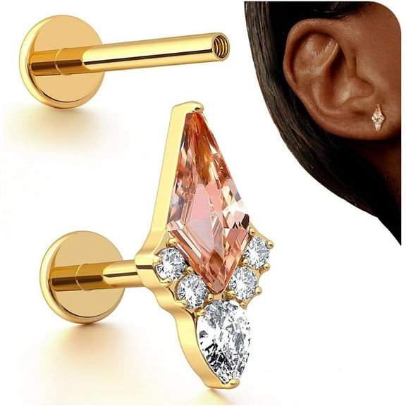 16G Stud Earrings Flat Back - G23 Titanium Internal Thread Cartilage Earrings for Women Hypoallergenic CZ Stud Piercing Jewelry Tragus/Nose/Helix/Conch/Medusa/Lip/Labret 6mm 8mm