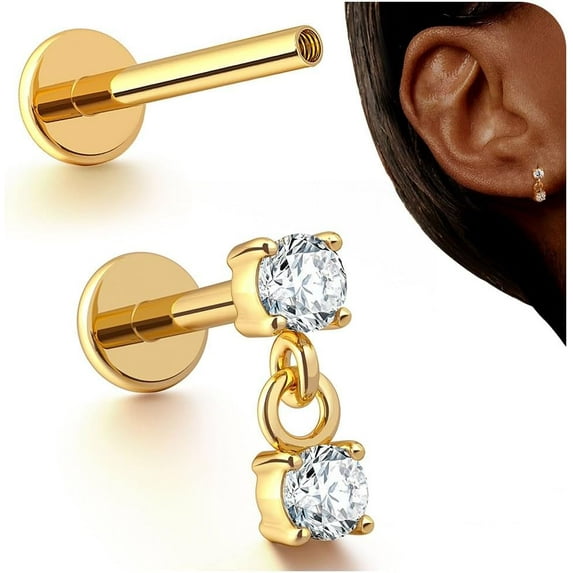 16G Stud Earrings Flat Back - G23 Titanium Internal Thread Cartilage Earrings for Women Hypoallergenic CZ Stud Piercing Jewelry Tragus/Nose/Helix/Conch/Medusa/Lip/Labret 6mm 8mm