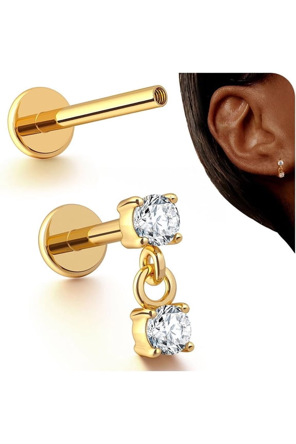 16G Stud Earrings Flat Back - G23 Titanium Internal Thread Cartilage Earrings for Women Hypoallergenic CZ Stud Piercing Jewelry Tragus/Nose/Helix/Conch/Medusa/Lip/Labret 6mm 8mm