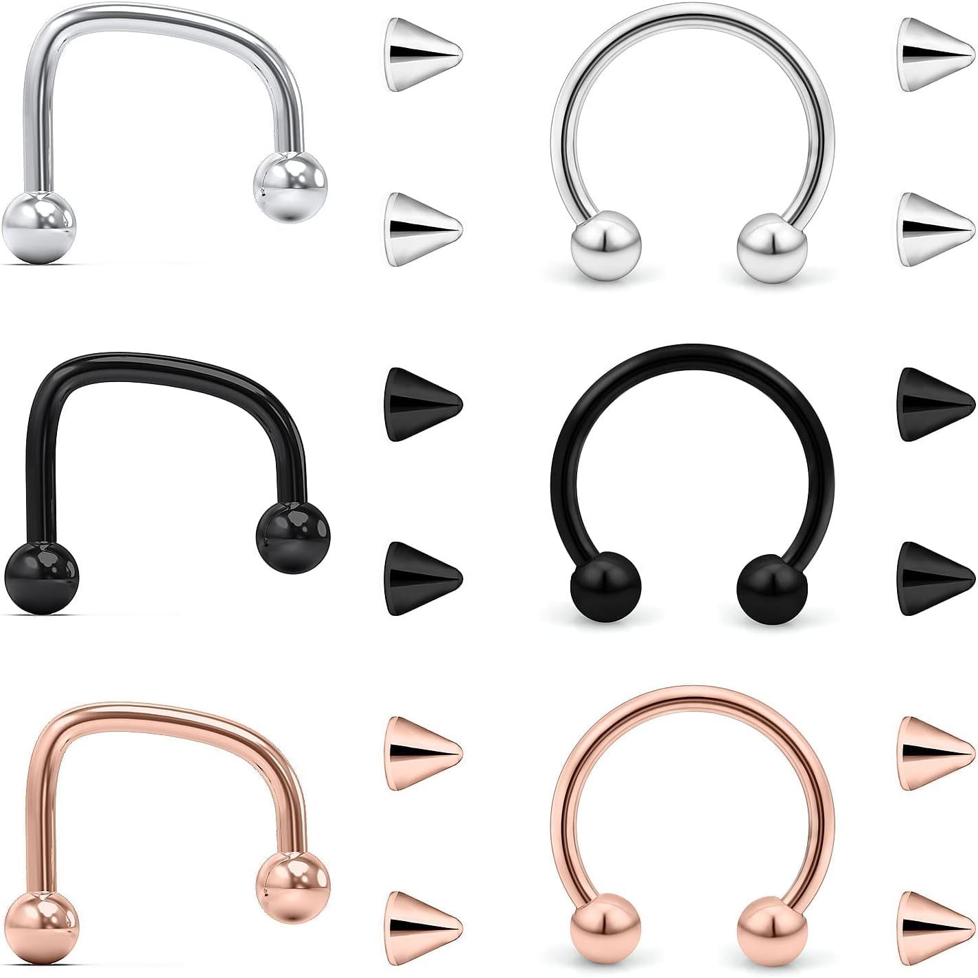 40-Piece 16G Lip Rings Set - 316L Surgical Steel Labret, Monroe, Horseshoe For Lip, Nose, Ear
