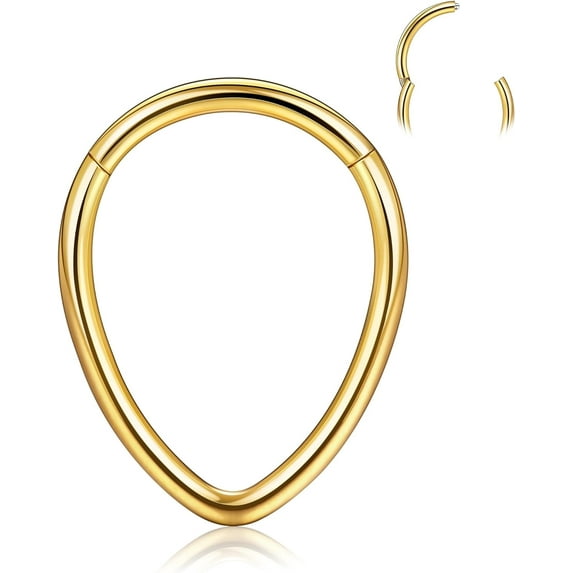 16G Teardrop Septum Rings - G23 Titanium Nose Rings Hoops Seamless Hinged Cartilage Conch Daith Helix Rook Earrings Piercings Septum Jewelry for Women Men Gold/Silver/Black/Rose Gold