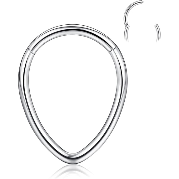 16G Teardrop Septum Rings - G23 Titanium Nose Rings Hoops Seamless Hinged Cartilage Conch Daith Helix Rook Earrings Piercings Septum Jewelry for Women Men Gold/Silver/Black/Rose Gold