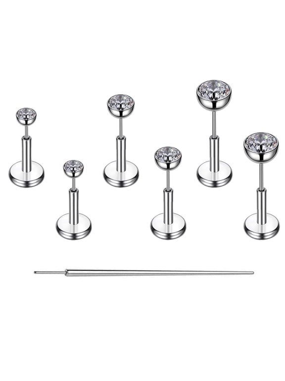 16G Titanium Flat Back Earring Studs Hypoallergenic Nose Jewelry for Women Men Silver(5mm)