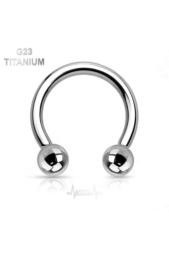 16G Titanium Internally Threaded Septum Ring, Horseshoe, Curved Barbell, Circular Bent Barbell, Balls Ends, Vital Body Jewelry