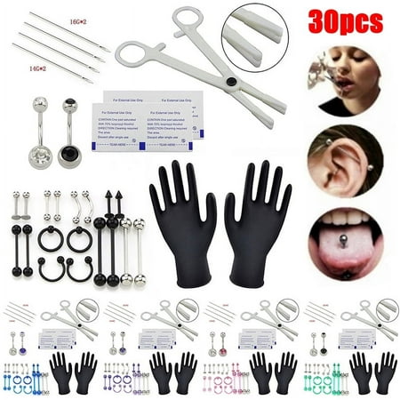 16G Tongue Eyebrow Nose Belly Button Piercing Body Piercing Jewelry Kit Tool