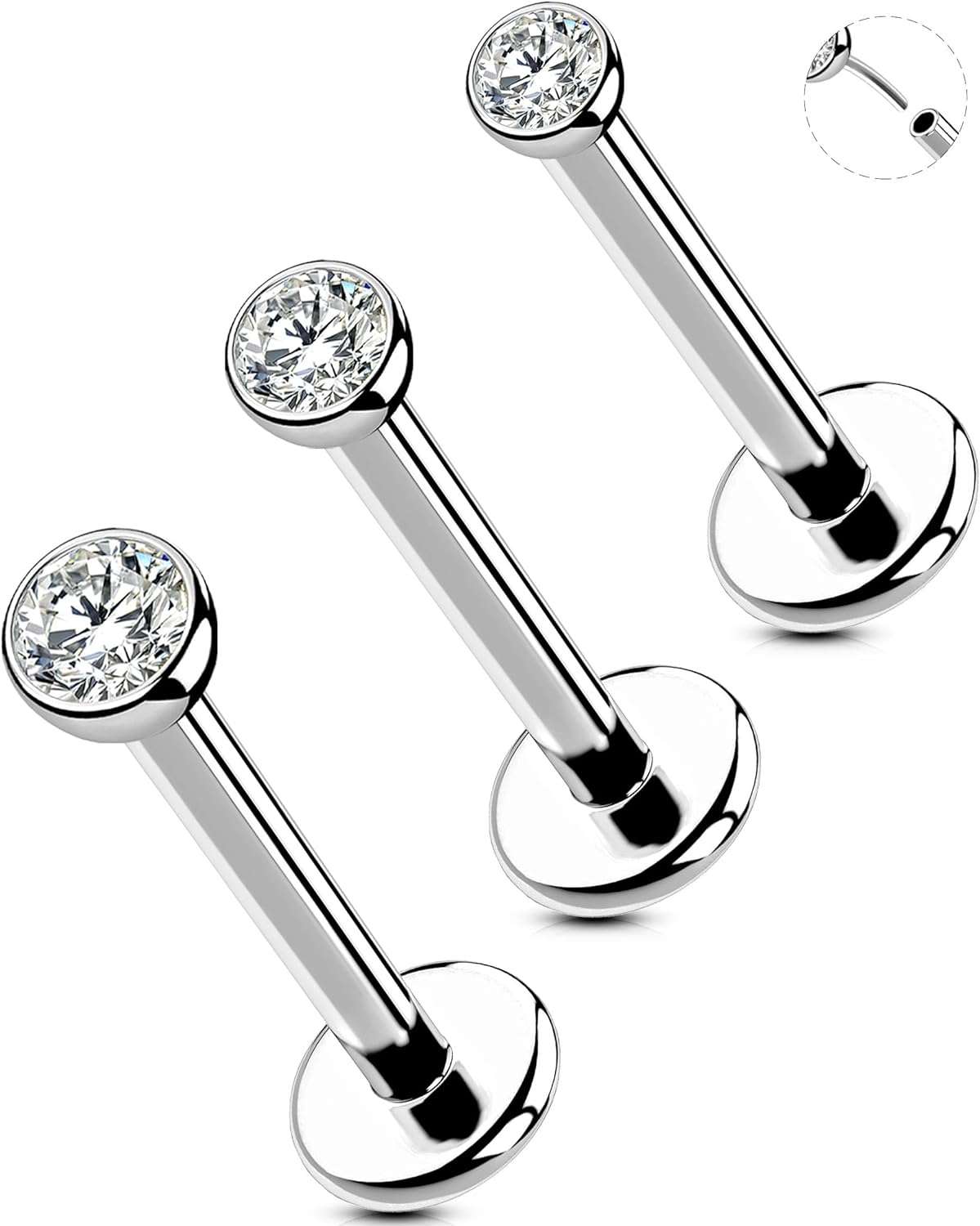 16G Top 3PCS Threadless Earrings Helix Earring High-end Stainless Steel 316L Helix Piercings 6/8/10 mm Unblemished CZ Cartilage Earrings Tragus Studs Conch Piercing Jewellery for Women[n395]