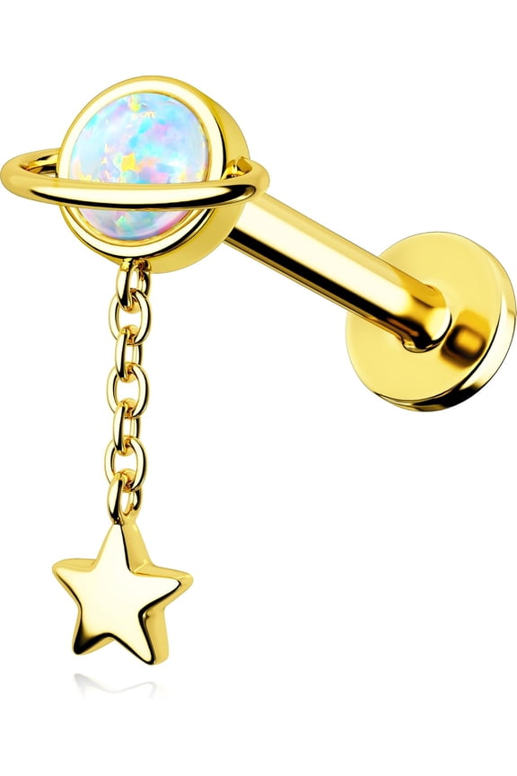 16G Top Dangle Helix Earring 8mm Cartilage Earring Star Lip Stud Stainless Steel 316L Helix Stud Planet Internally Threaded Opal Flat Back Earring Helix Ring For Women[d987]