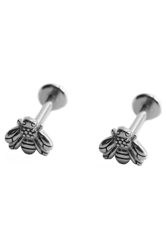 16G Top Honeybee Cartilage Stud Earrings Stainless Steel Tiny Bee Screw Lip Tongue Piercing Barbell Labret Studs for Women Men
