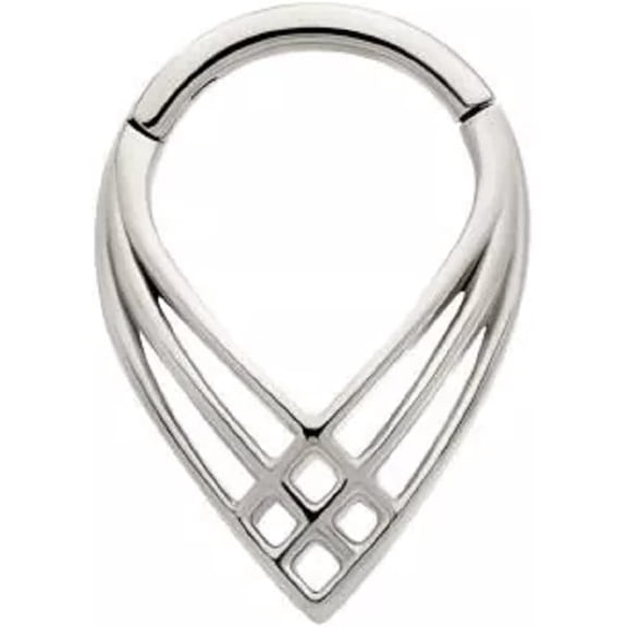 16GA 316L Stainless Steel Triple Cross Pattern Weave Teardrop Shaped Hinged Segment Ring