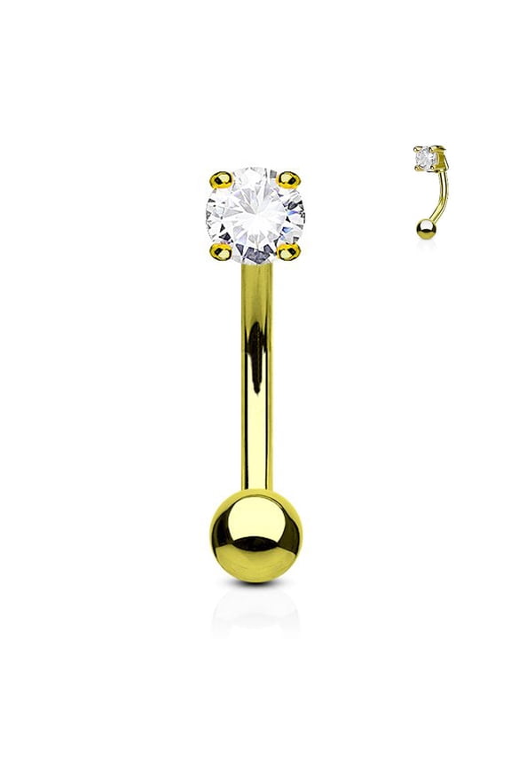16GA 3mm CZ Prong Set 316L Surgical Steel Eyebrow Curved Barbell Ring