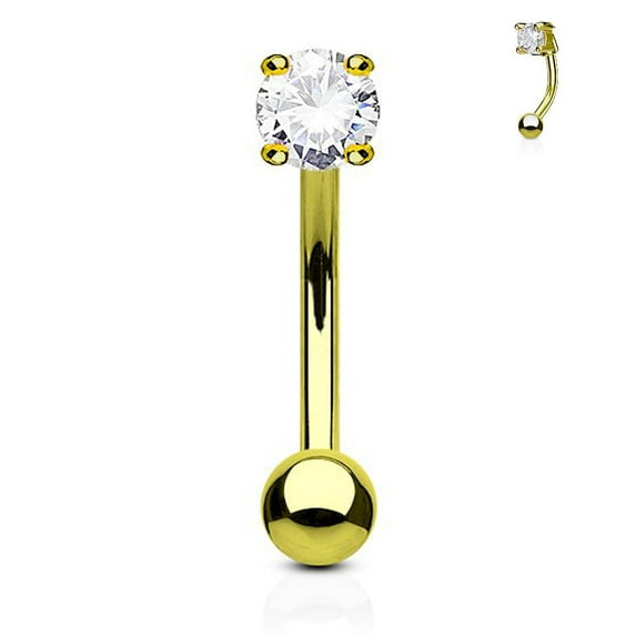 16GA 3mm CZ Prong Set 316L Surgical Steel Eyebrow Curved Barbell Ring