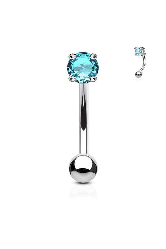 16GA 3mm CZ Prong Set 316L Surgical Steel Eyebrow Curved Barbell Ring
