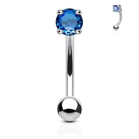 16GA 3mm CZ Prong Set 316L Surgical Steel Eyebrow Curved Barbell Ring